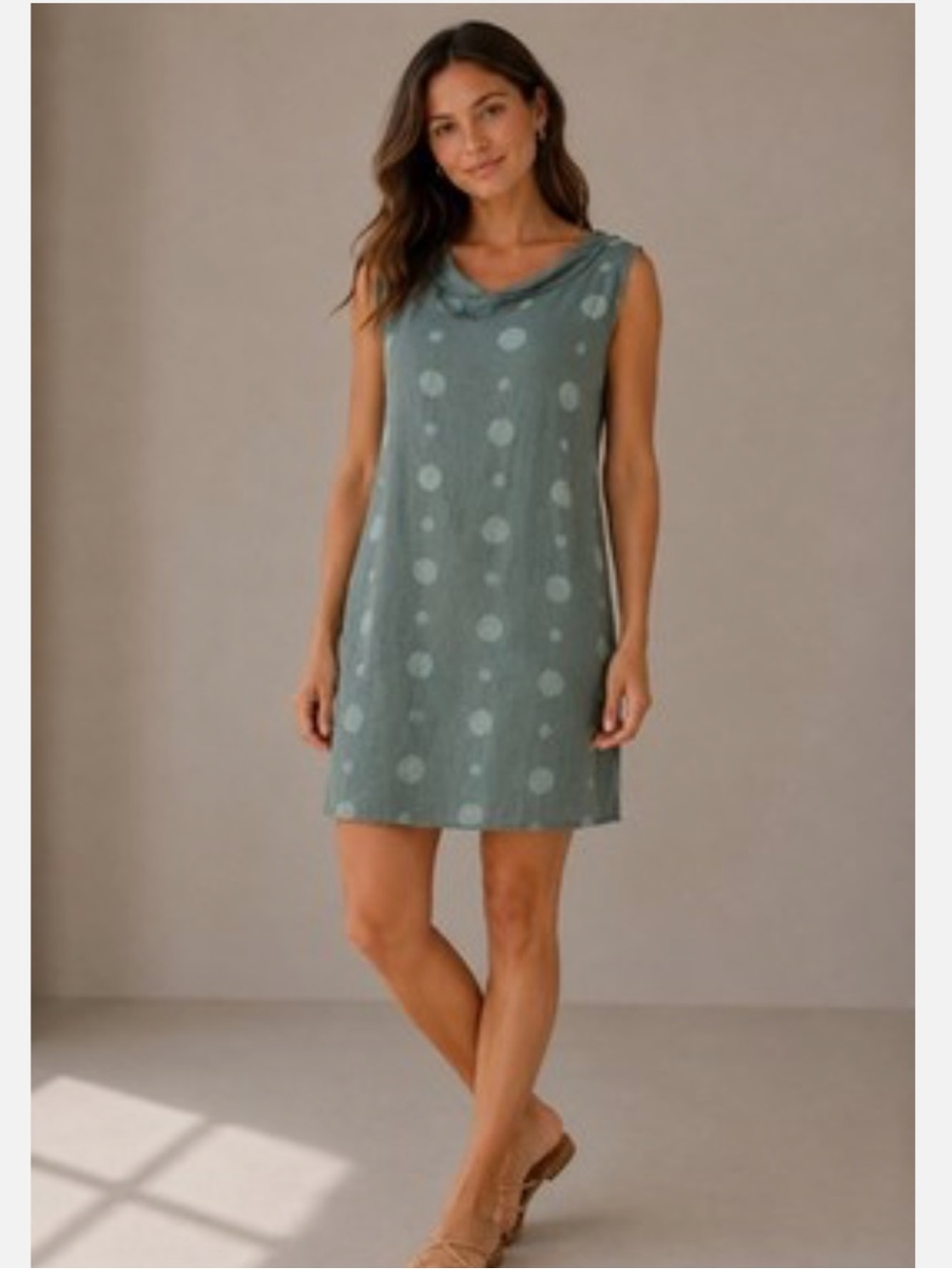 LINA TOMEI MADE IN ITALY Sleeveless olive Dot Linen Dress size L